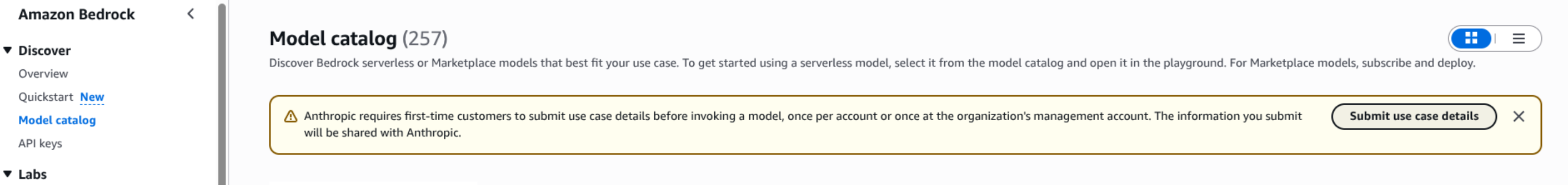 Enable Anthropic model access in AWS Bedrock